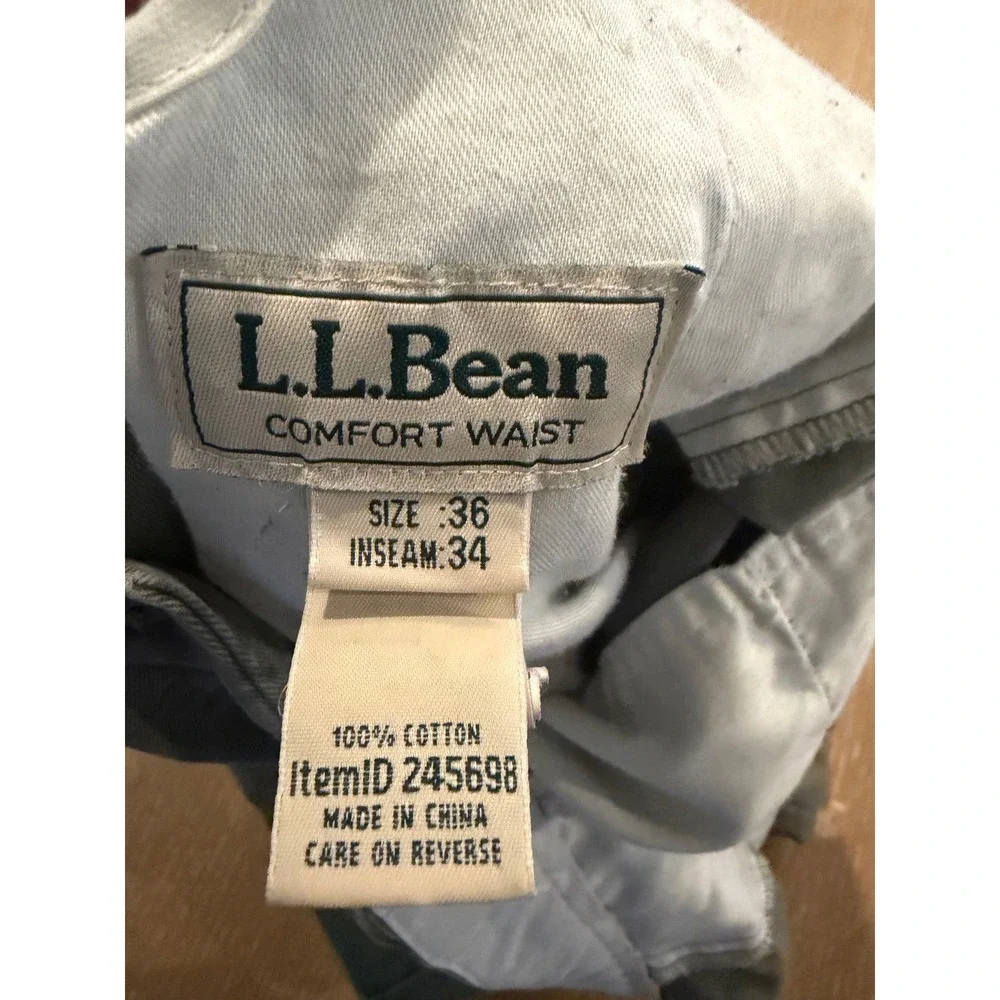 L.L.Bean Comfort Waist Chino Pants Mens 36x34 Green 100% Cotton Straight